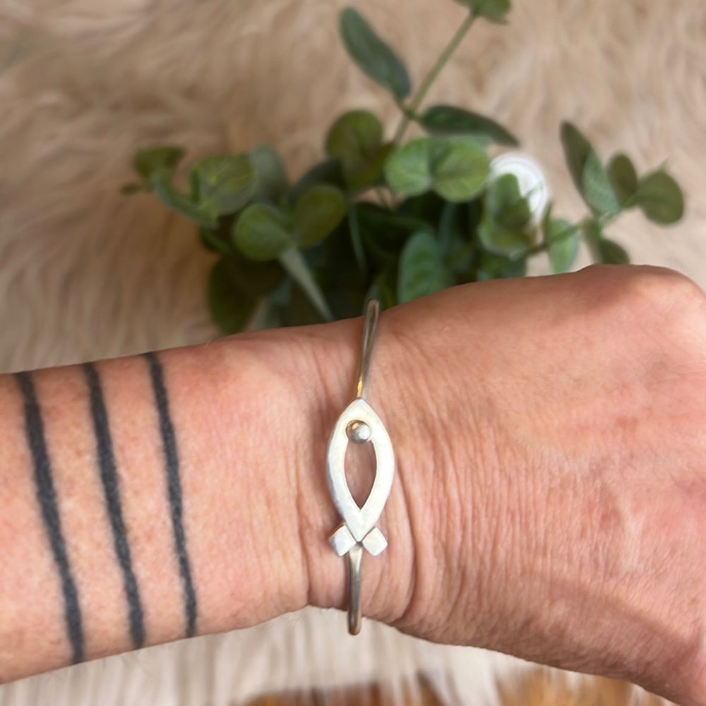 Sterling Silver Christian Fish Bangle Bracelet